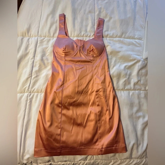 NWT Lulus In Your Dreams Coral Pink Satin Bustier Bodycon Dress - Picture 3 of 13